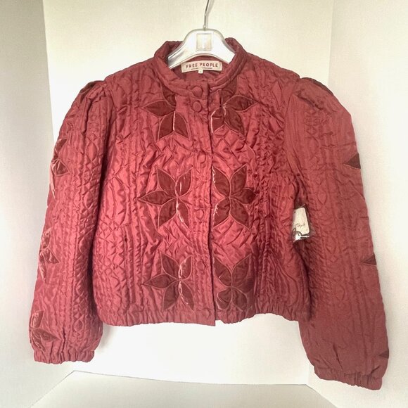 Free People Quinn Quilted Star Appliqué Jacket Cropped Boxy Oversized Rust Marsa - Picture 6 of 15